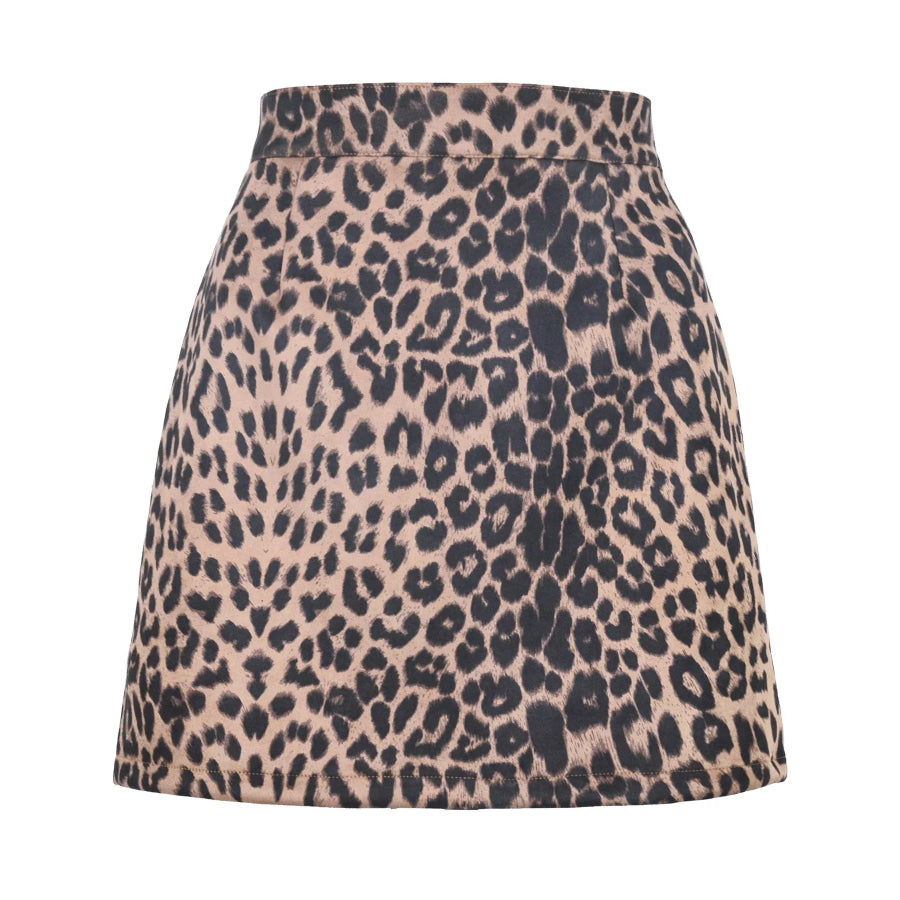 High-Waisted Slit Skirt Beige-Leopard Print / S Apparel and Accessories
