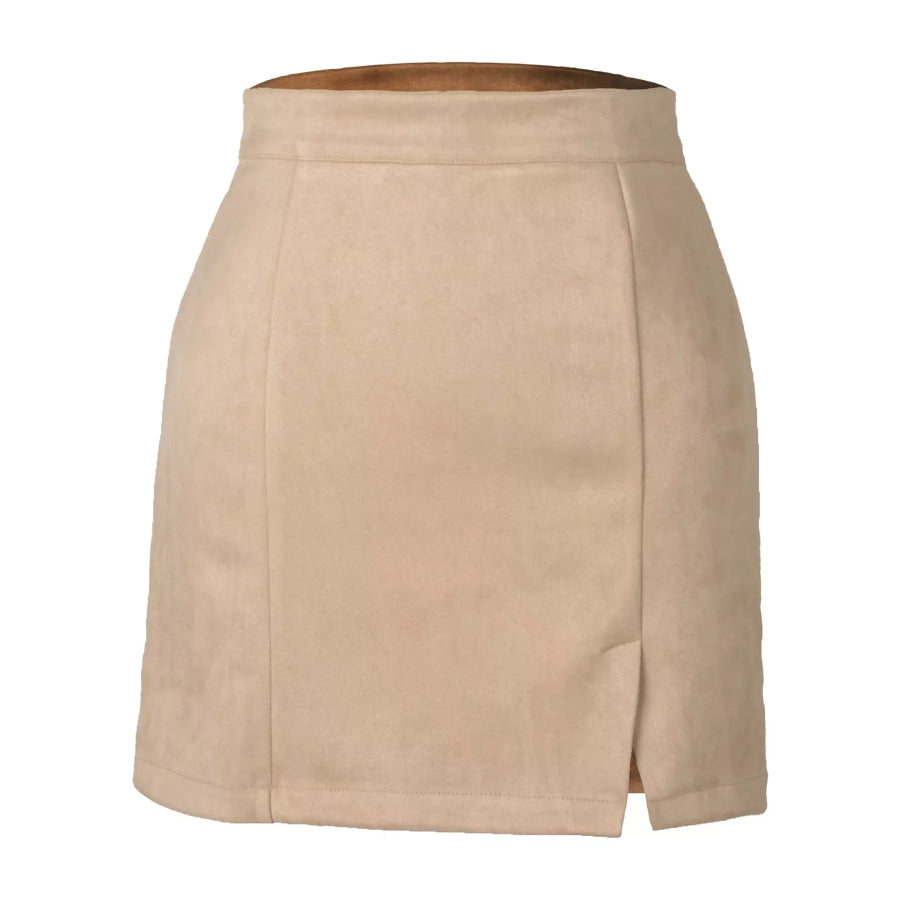 High-Waisted Slit Skirt Beige / S Apparel and Accessories