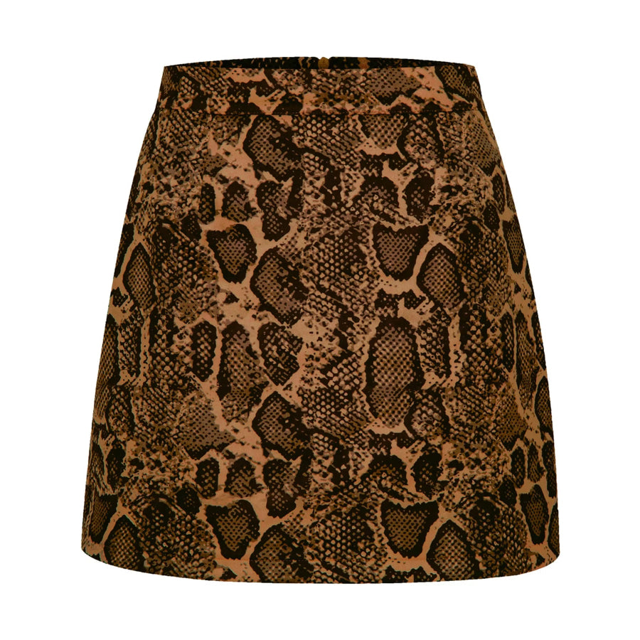 High-Waisted Slit Skirt Brown-Snake Print / S Apparel and Accessories