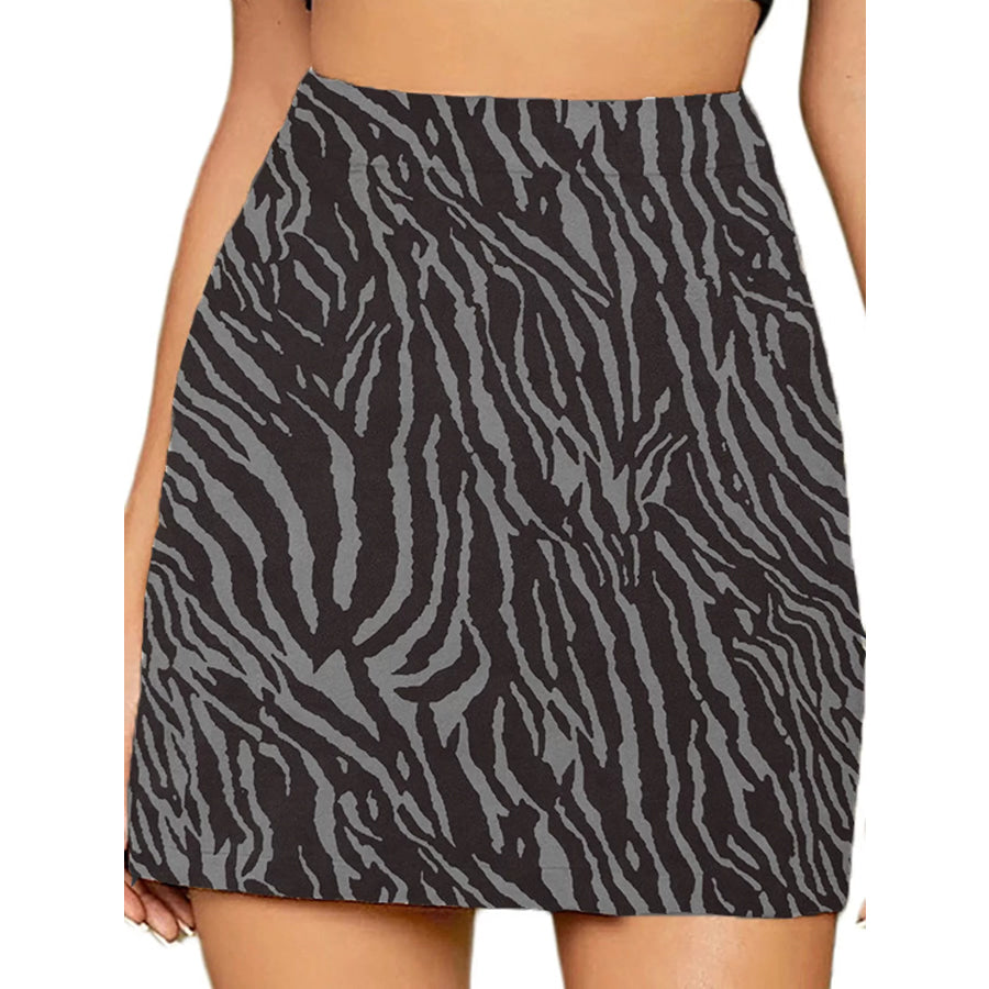 High-Waisted Slit Skirt Gray-Zebra Print / S Apparel and Accessories