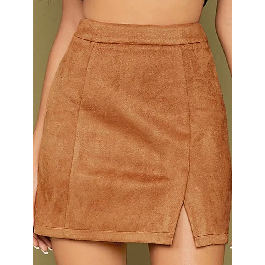 High-Waisted Slit Skirt Khaki / S Apparel and Accessories