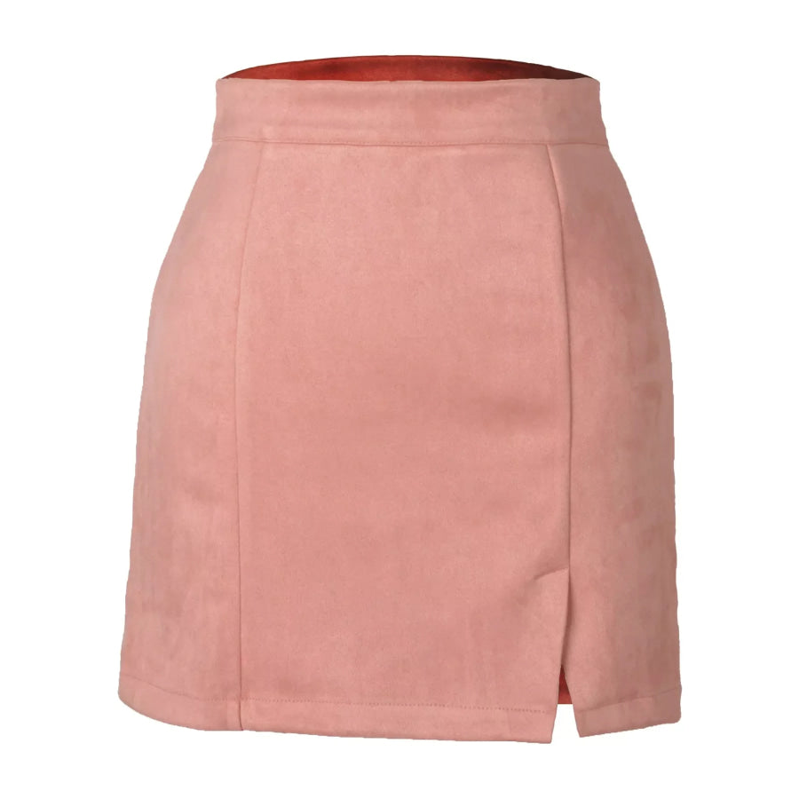 High-Waisted Slit Skirt Pink / S Apparel and Accessories