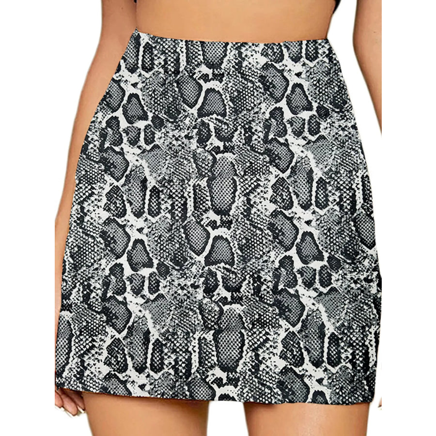 High-Waisted Slit Skirt White-Snake Print / S Apparel and Accessories