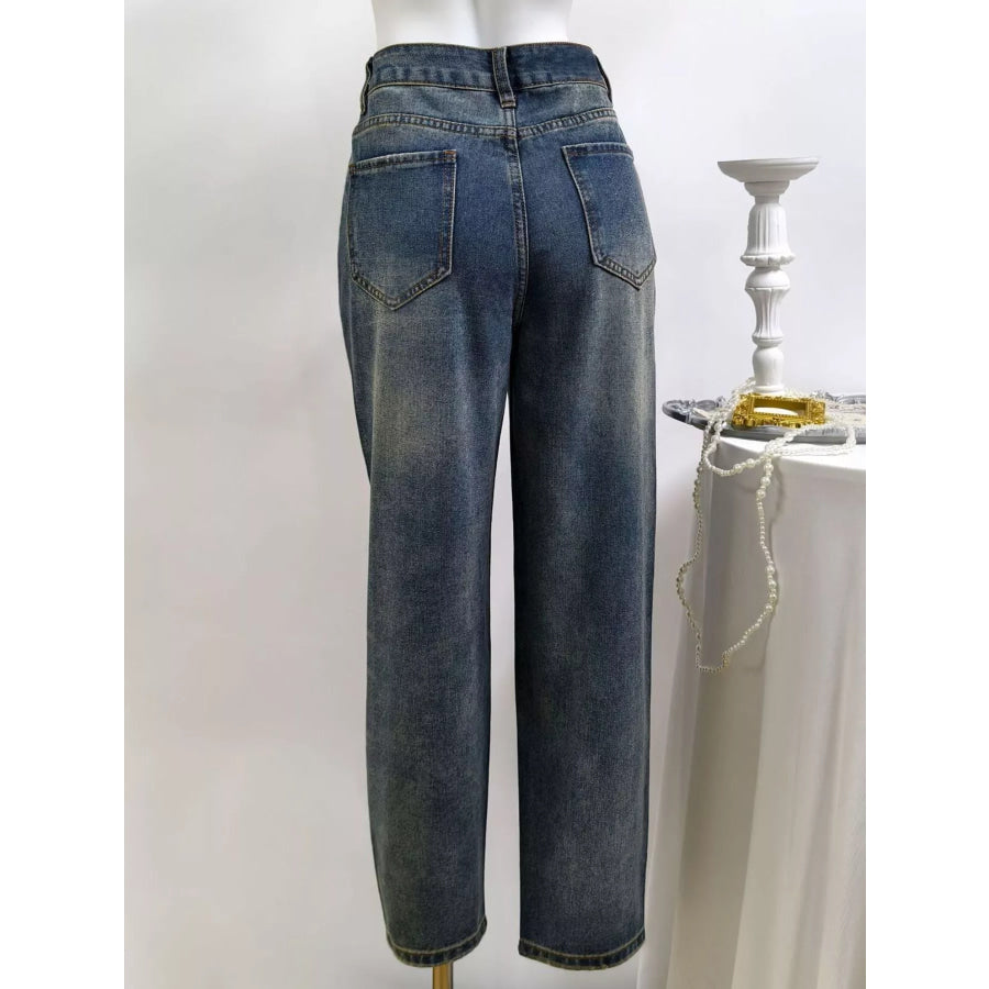 High-Waisted Straight Leg Jeans Apparel and Accessories