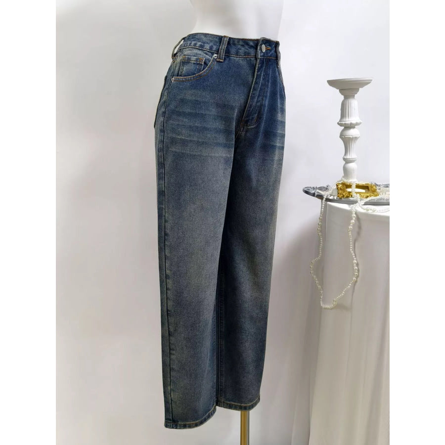High-Waisted Straight Leg Jeans Apparel and Accessories