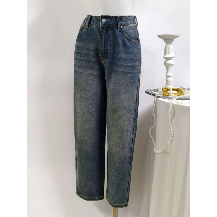 High-Waisted Straight Leg Jeans Apparel and Accessories