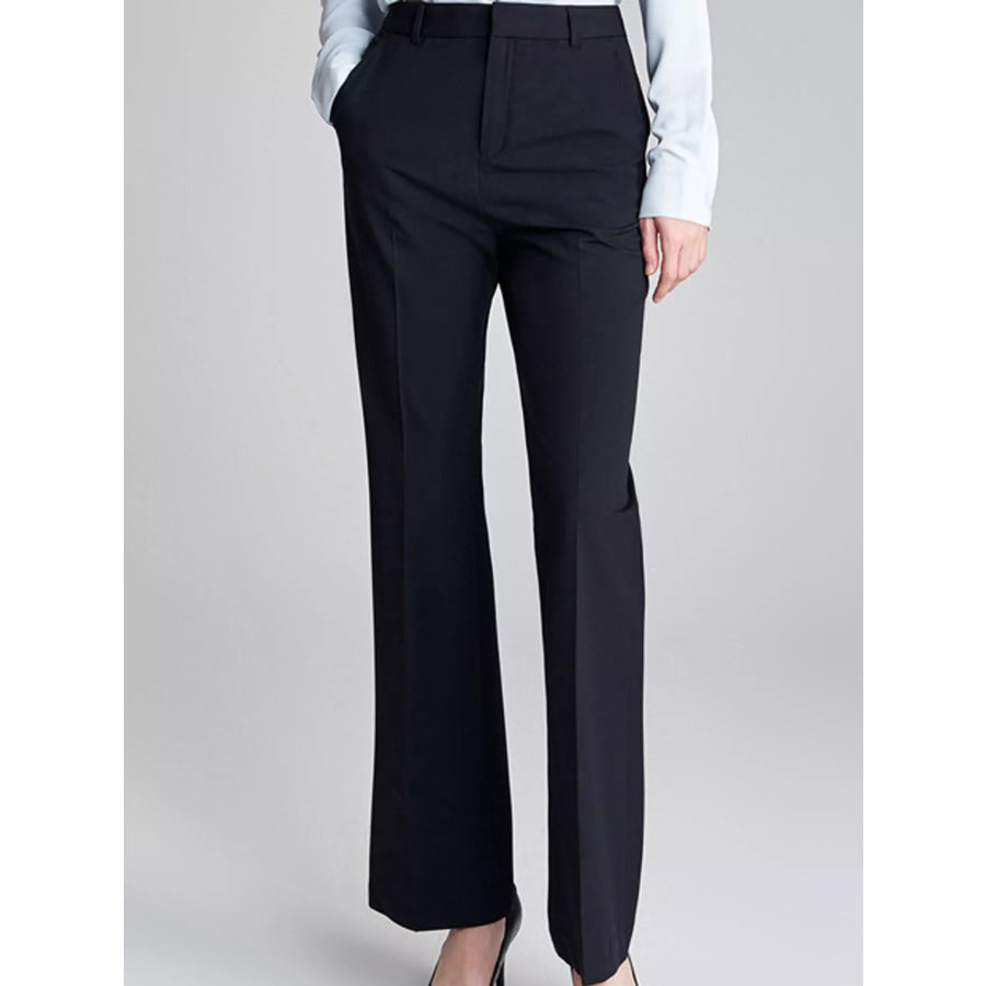 High-Waisted Straight-Leg Pants Navy Blue / 26 Apparel and Accessories