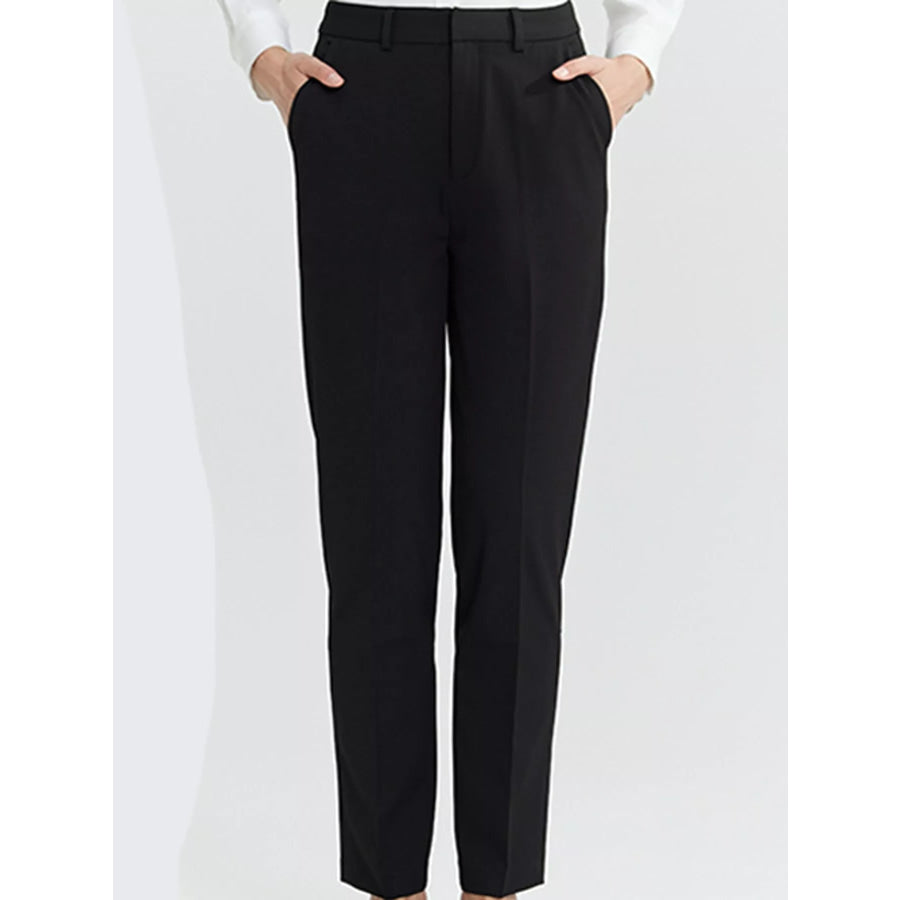 High-Waisted Straight Slim-Fit Pants Black / 26 Apparel and Accessories