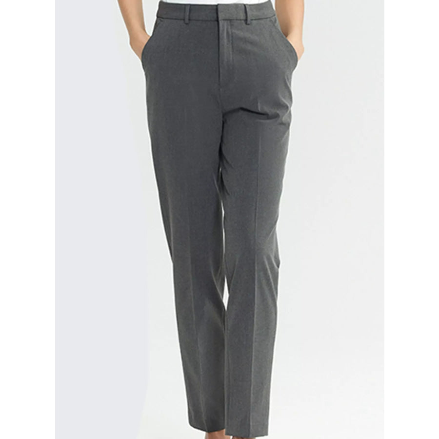 High-Waisted Straight Slim-Fit Pants Medium Gray / 26 Apparel and Accessories