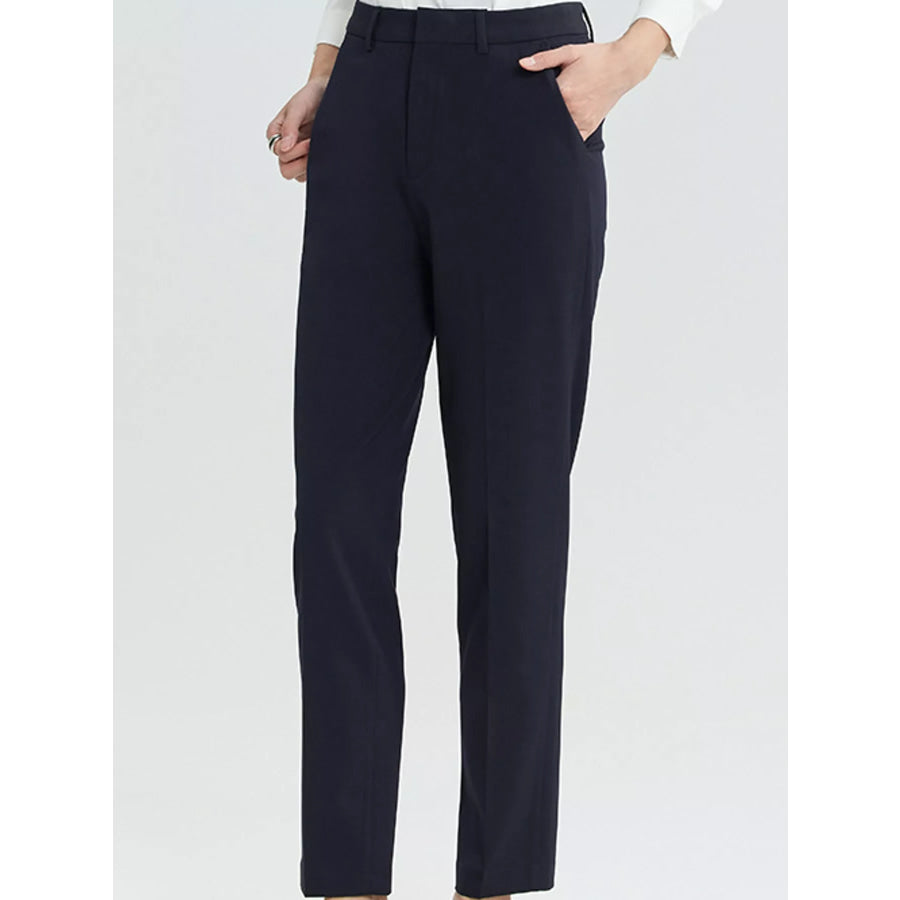 High-Waisted Straight Slim-Fit Pants Navy / 26 Apparel and Accessories