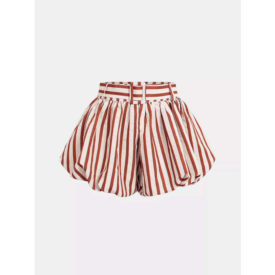 High-Waisted Striped Bubble Shorts Apparel and Accessories