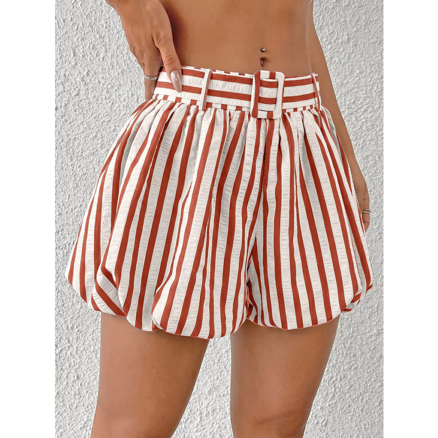 High-Waisted Striped Bubble Shorts Deep Red / S Apparel and Accessories