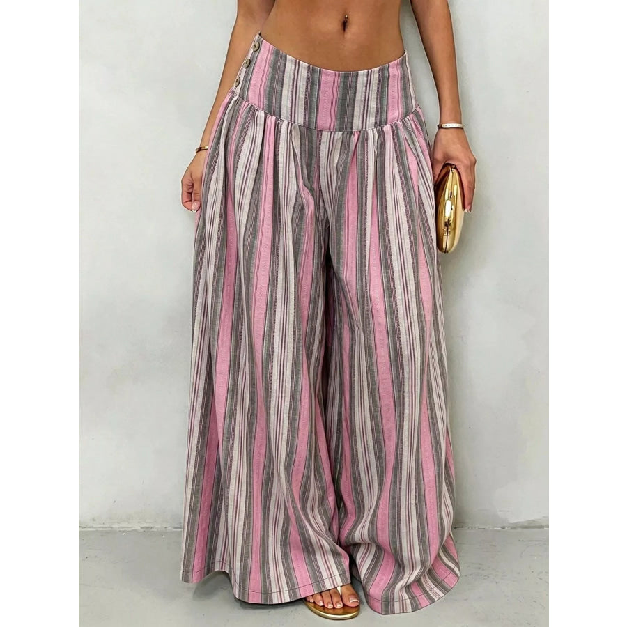 High-Waisted Striped Wide-Leg Casual Pants Apparel and Accessories
