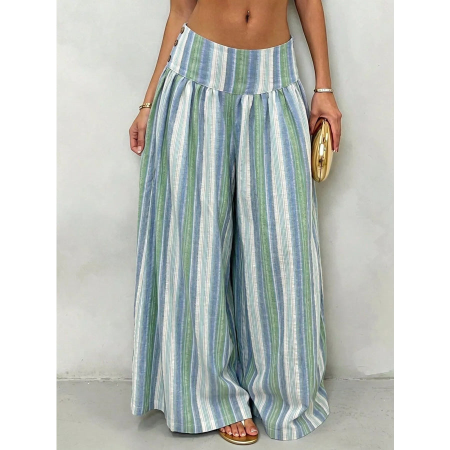 High-Waisted Striped Wide-Leg Casual Pants Apparel and Accessories