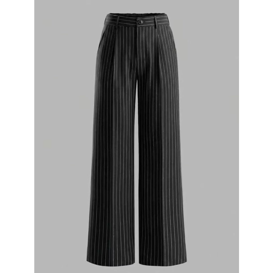 High-Waisted Striped Wide-Leg Pants Black / XS Apparel and Accessories