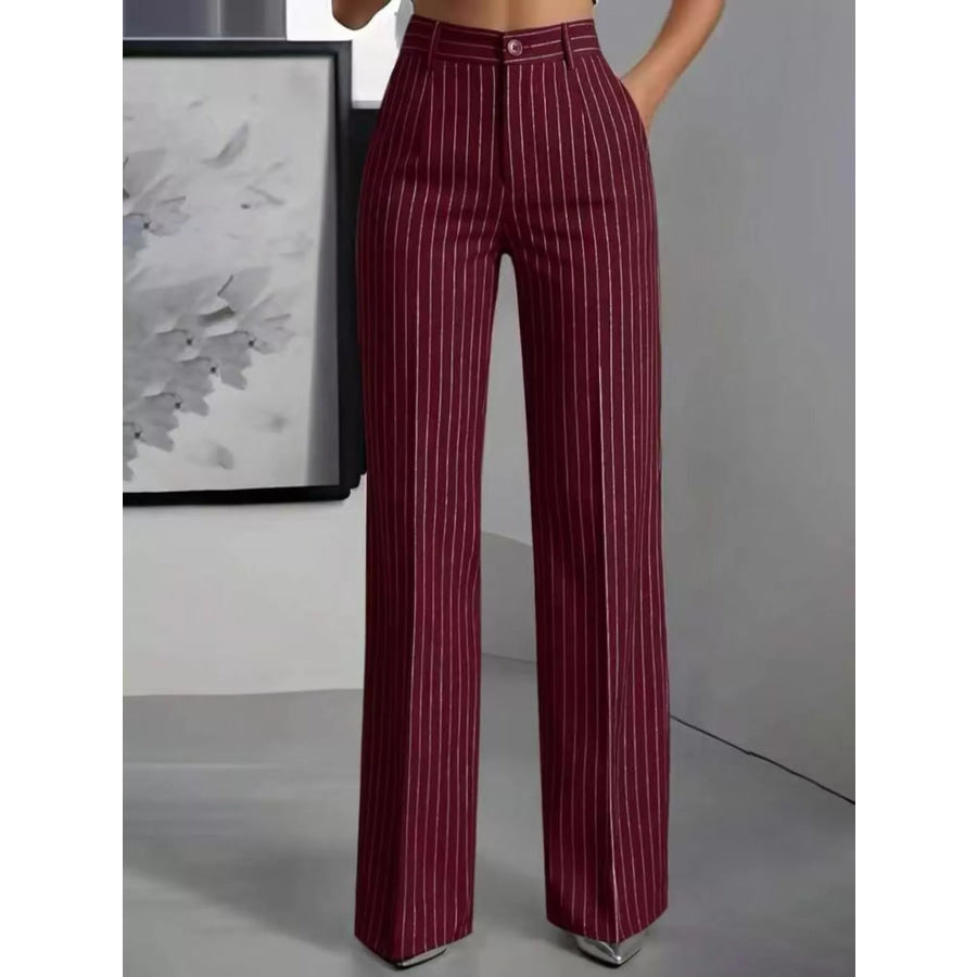 High-Waisted Striped Wide-Leg Pants Crimson / XS Apparel and Accessories