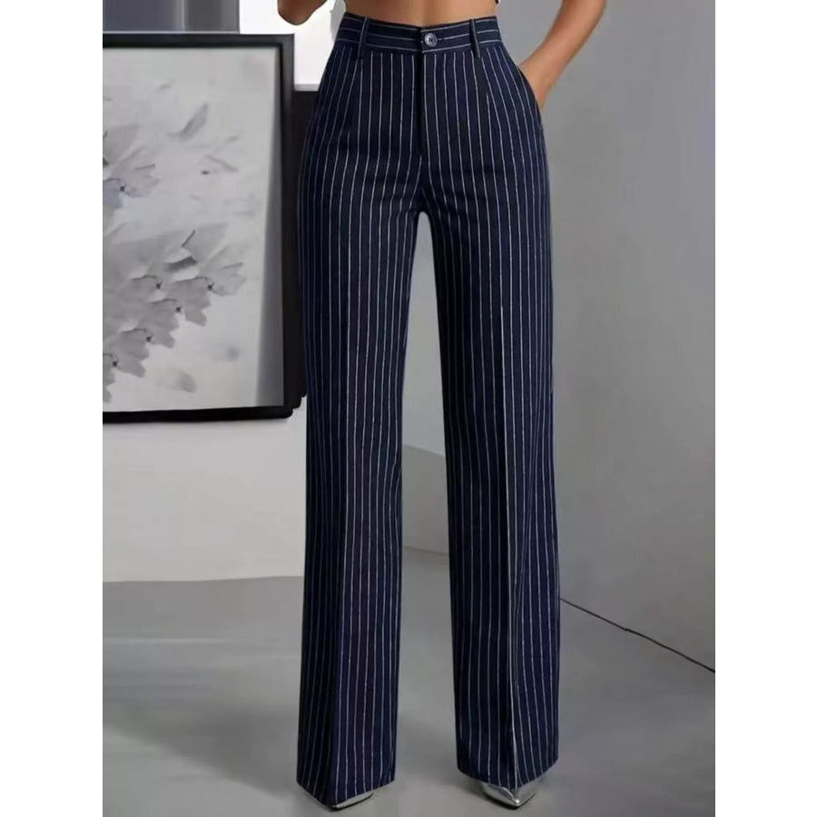 High-Waisted Striped Wide-Leg Pants Dark Blue / XS Apparel and Accessories