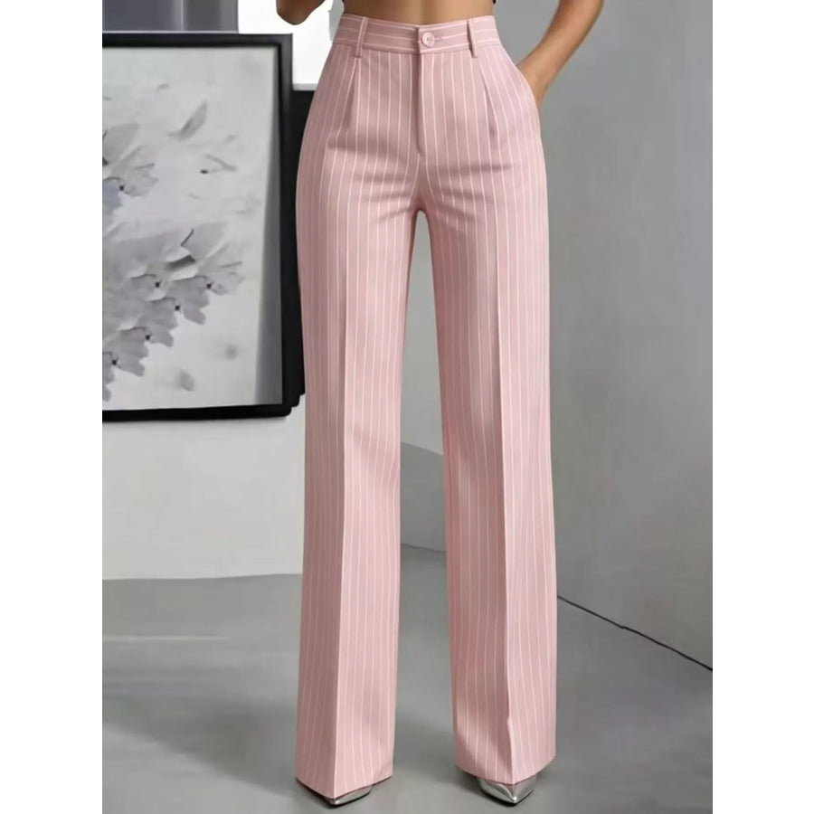 High-Waisted Striped Wide-Leg Pants Light Pink / XS Apparel and Accessories
