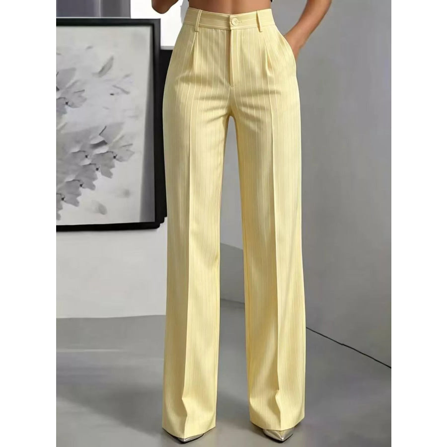 High-Waisted Striped Wide-Leg Pants Light Yellow / XS Apparel and Accessories