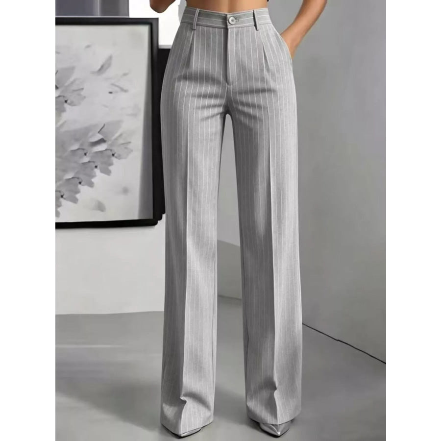 High-Waisted Striped Wide-Leg Pants Silver / XS Apparel and Accessories