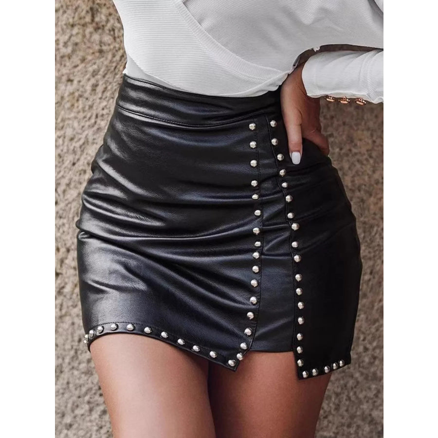 High-Waisted Studded Mini Skirt Apparel and Accessories