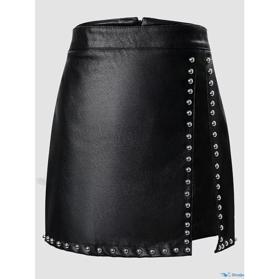 High-Waisted Studded Mini Skirt Apparel and Accessories