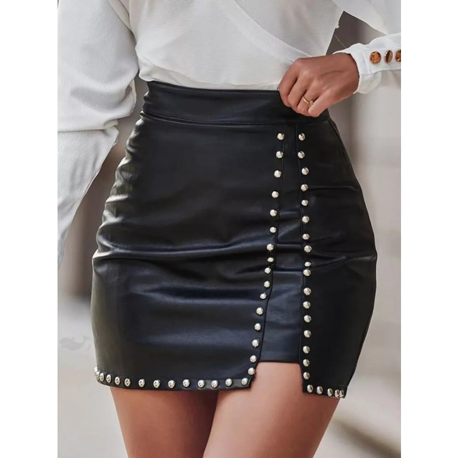 High-Waisted Studded Mini Skirt Black / S Apparel and Accessories