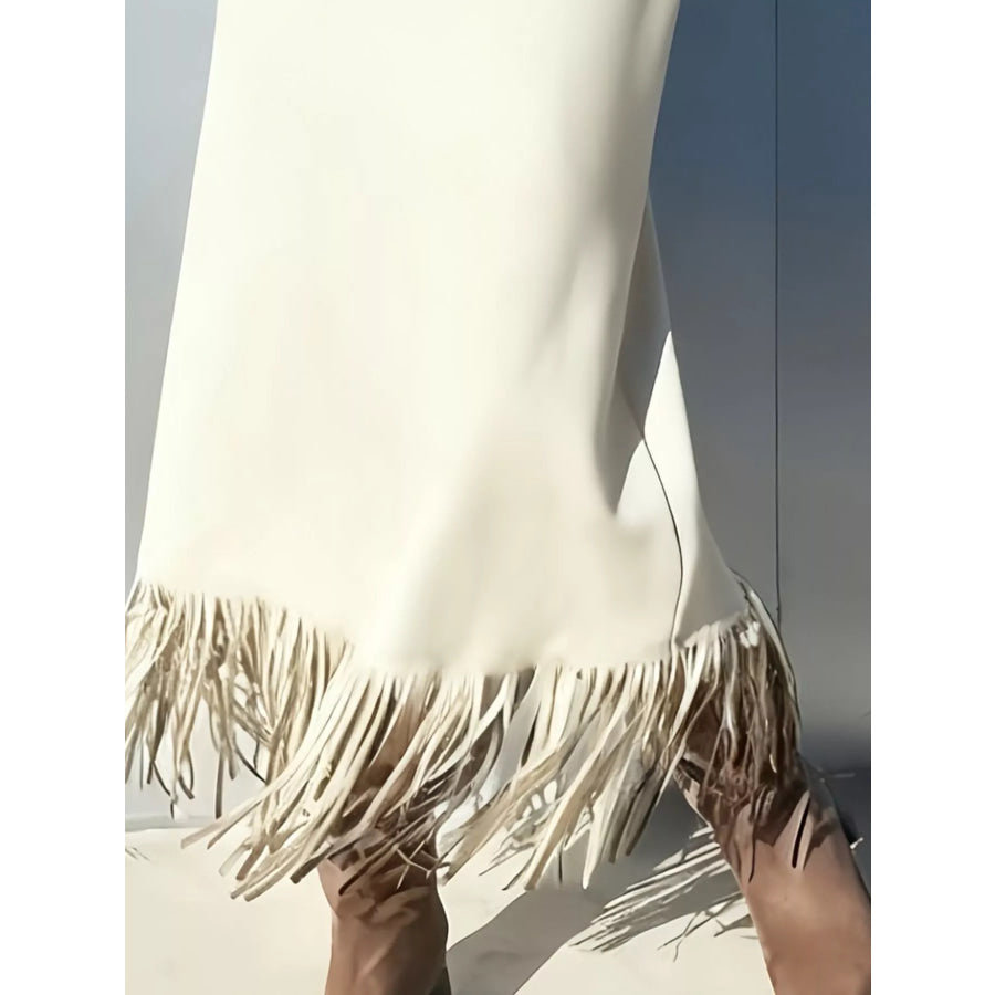 High-Waisted Suede Fringe Midi Skirt