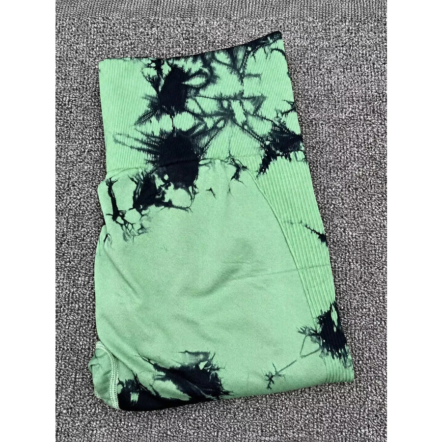 High-Waisted Tie Dye Seamless Active Leggings Army Green / S Apparel and Accessories