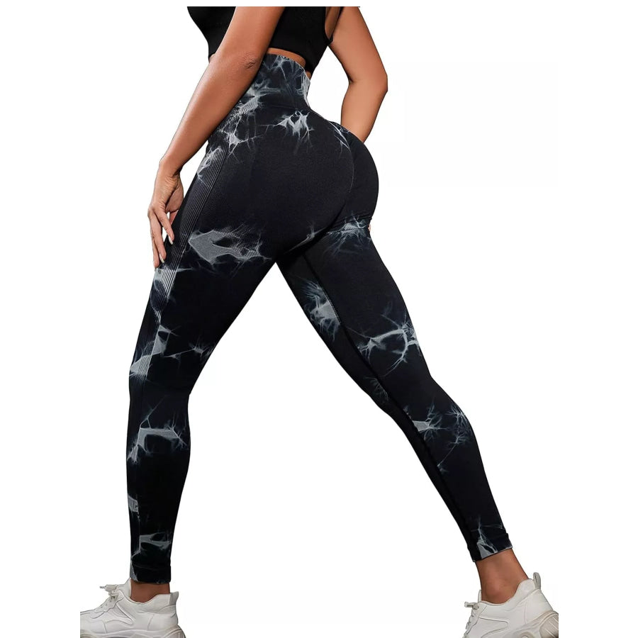 High-Waisted Tie Dye Seamless Active Leggings Black / S Apparel and Accessories