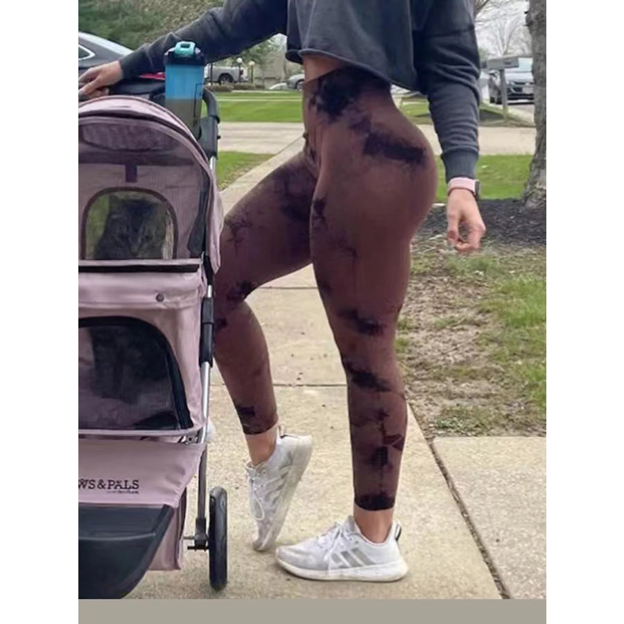 High-Waisted Tie Dye Seamless Active Leggings Coffee / S Apparel and Accessories