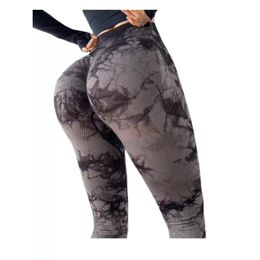High-Waisted Tie Dye Seamless Active Leggings Gray / S Apparel and Accessories