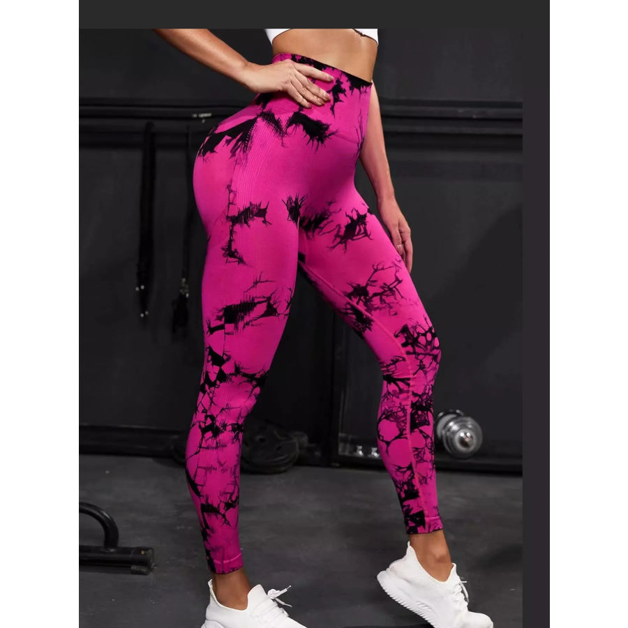 High-Waisted Tie Dye Seamless Active Leggings Hot Pink / S Apparel and Accessories
