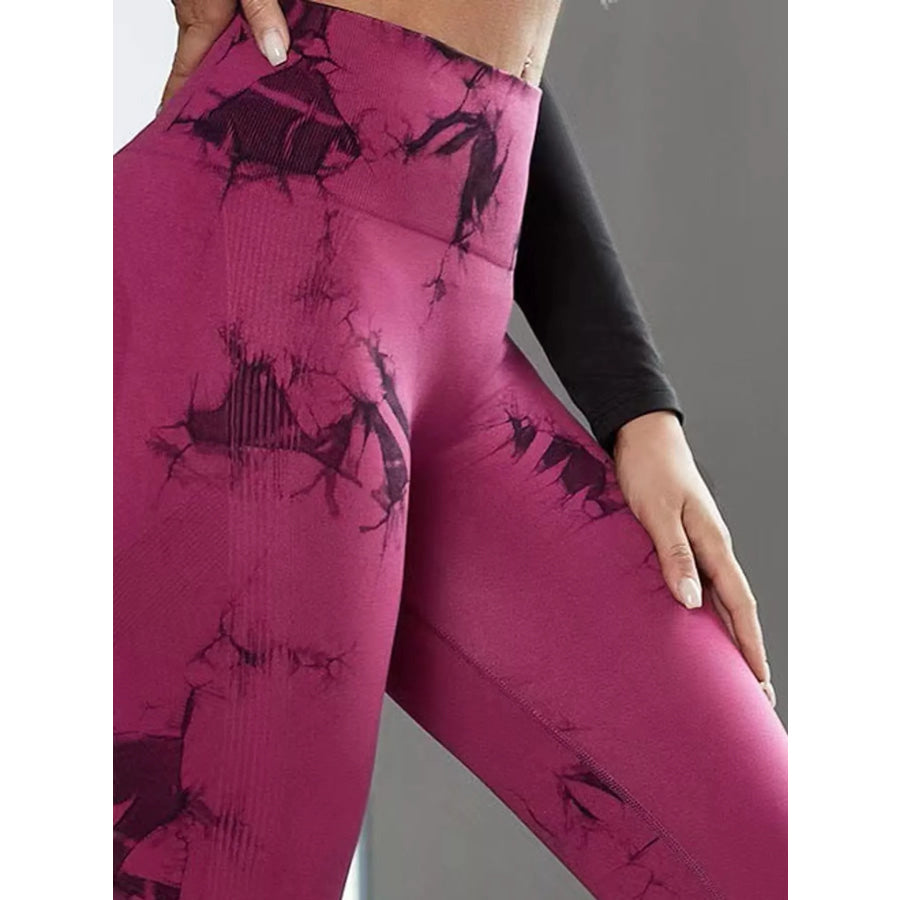 High-Waisted Tie Dye Seamless Active Leggings Magenta / S Apparel and Accessories