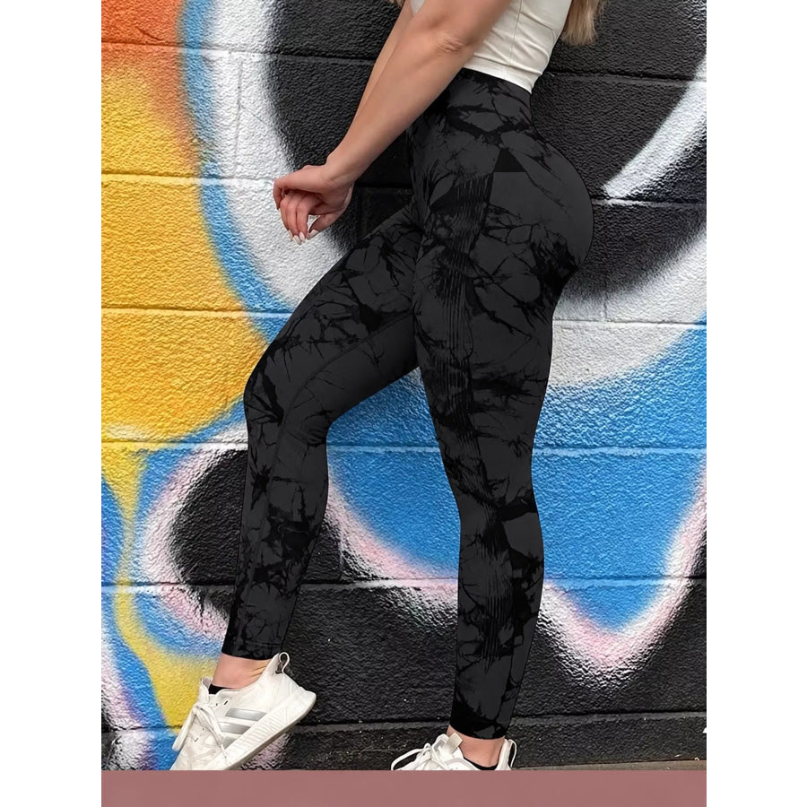 High-Waisted Tie Dye Seamless Active Leggings Pure Black / S Apparel and Accessories