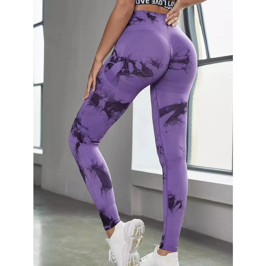 High-Waisted Tie Dye Seamless Active Leggings Purple / S Apparel and Accessories