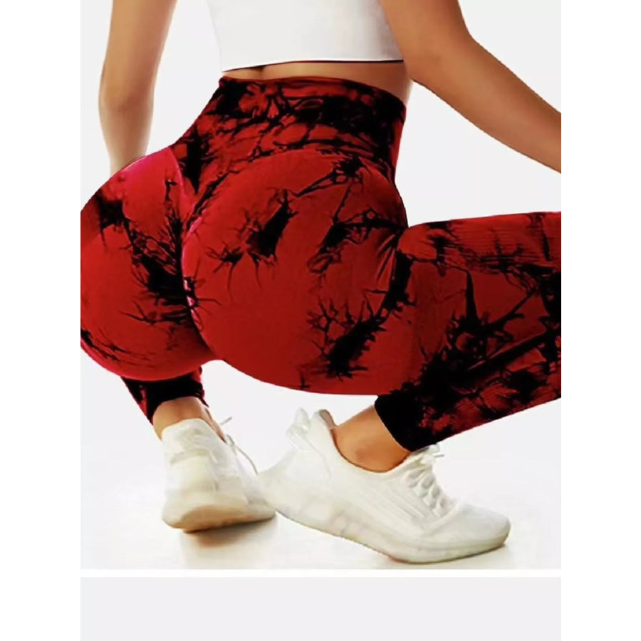 High-Waisted Tie Dye Seamless Active Leggings Red / S Apparel and Accessories