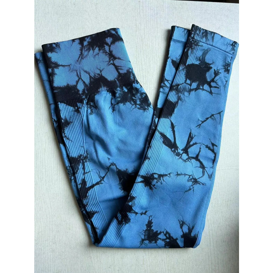 High-Waisted Tie Dye Seamless Active Leggings Sky Blue / S Apparel and Accessories