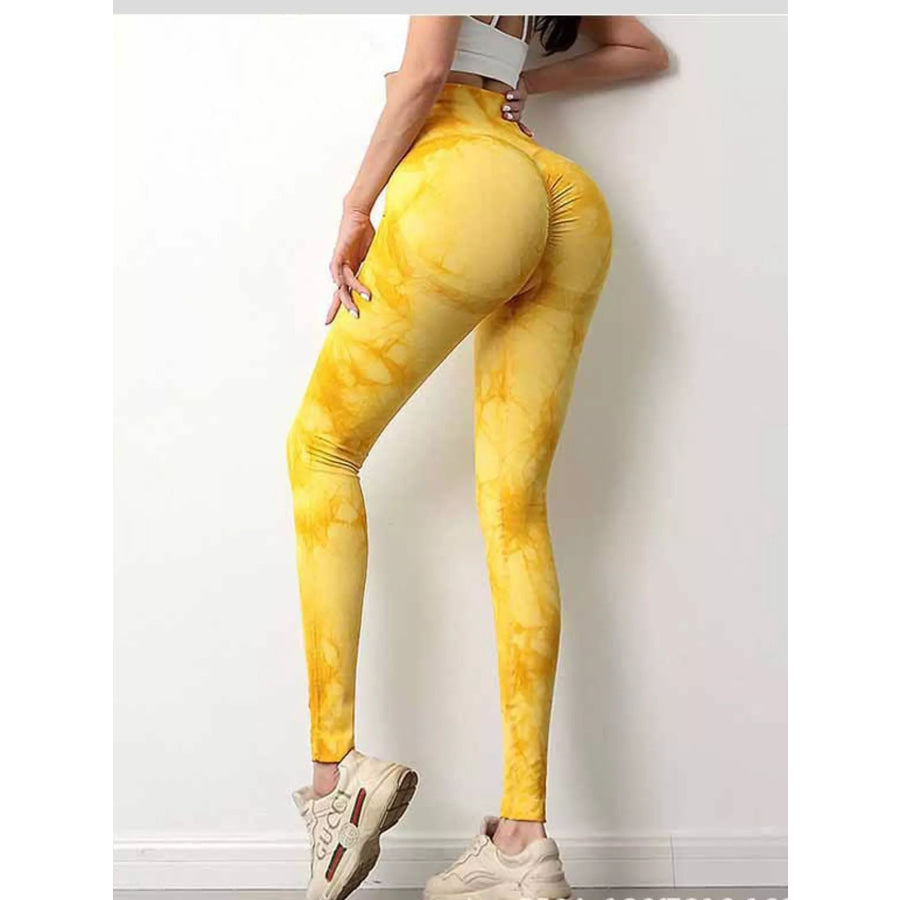 High-Waisted Tie Dye Seamless Active Leggings Yellow / S Apparel and Accessories