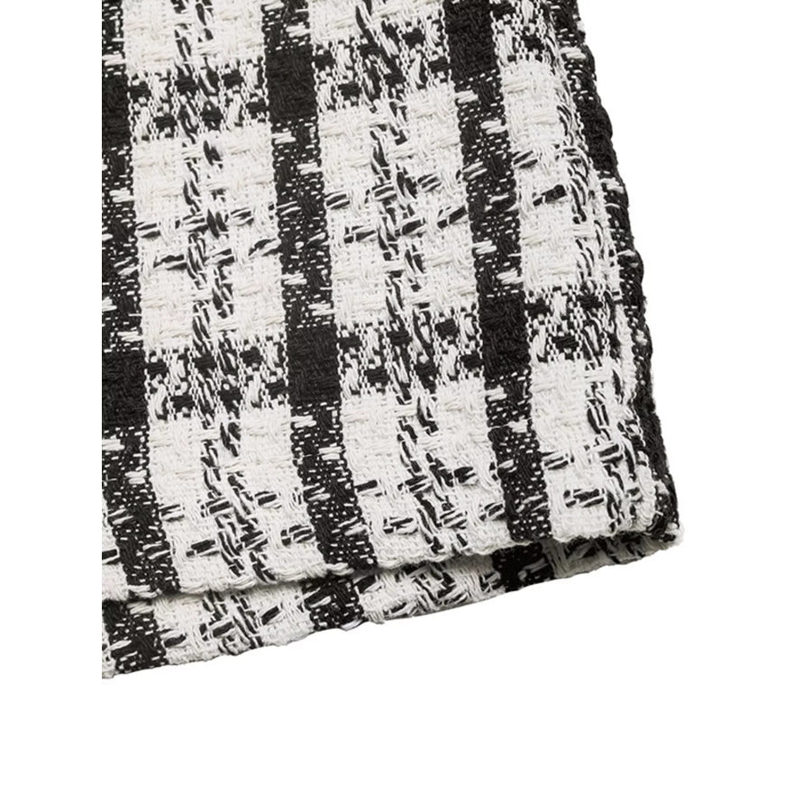 High-Waisted Tweed Plaid Midi Skirt Apparel and Accessories