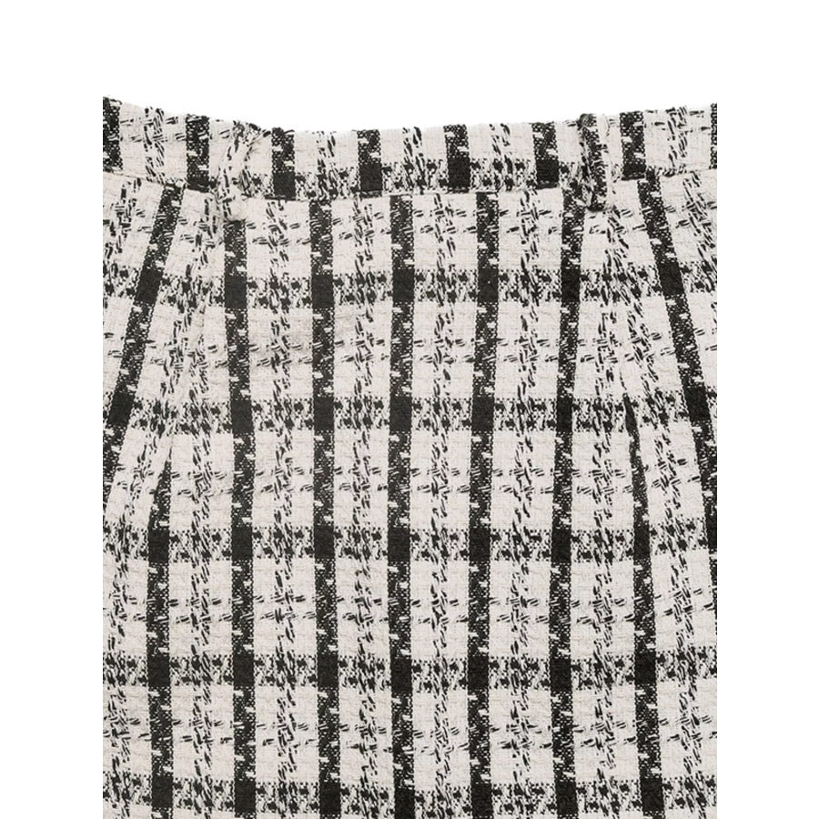 High-Waisted Tweed Plaid Midi Skirt Apparel and Accessories
