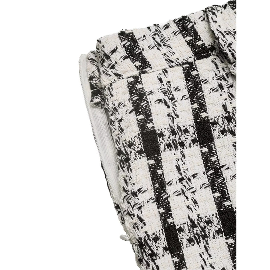 High-Waisted Tweed Plaid Midi Skirt Apparel and Accessories