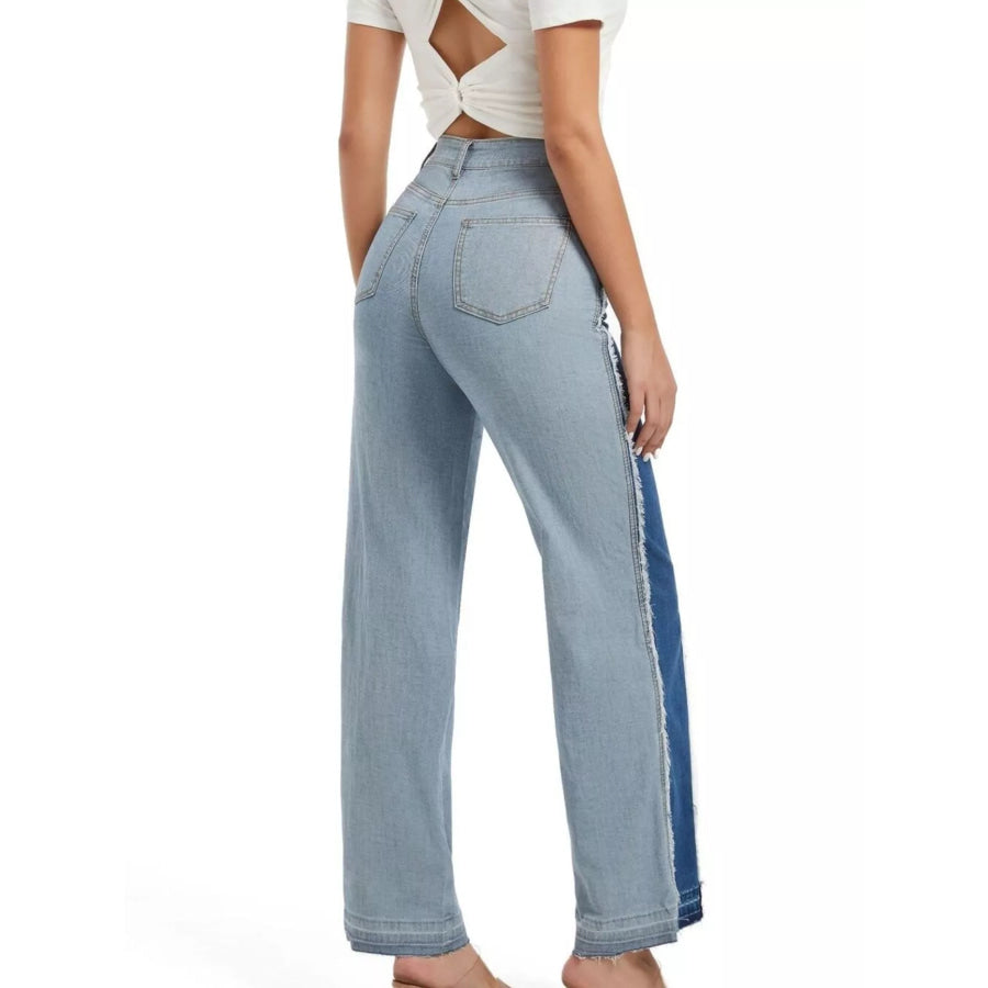 High-Waisted Two Tone Jeans Apparel and Accessories