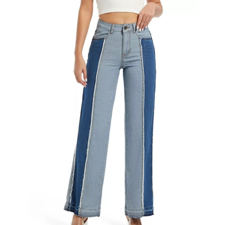 High-Waisted Two Tone Jeans Apparel and Accessories