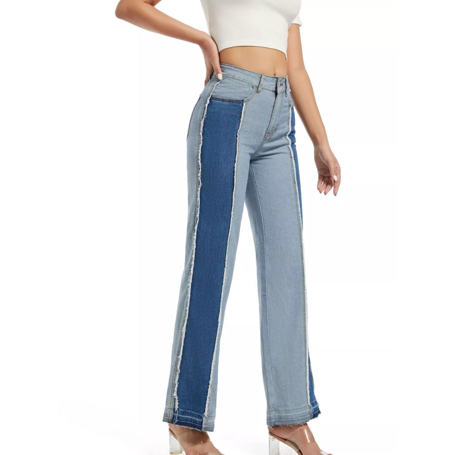High-Waisted Two Tone Jeans Apparel and Accessories