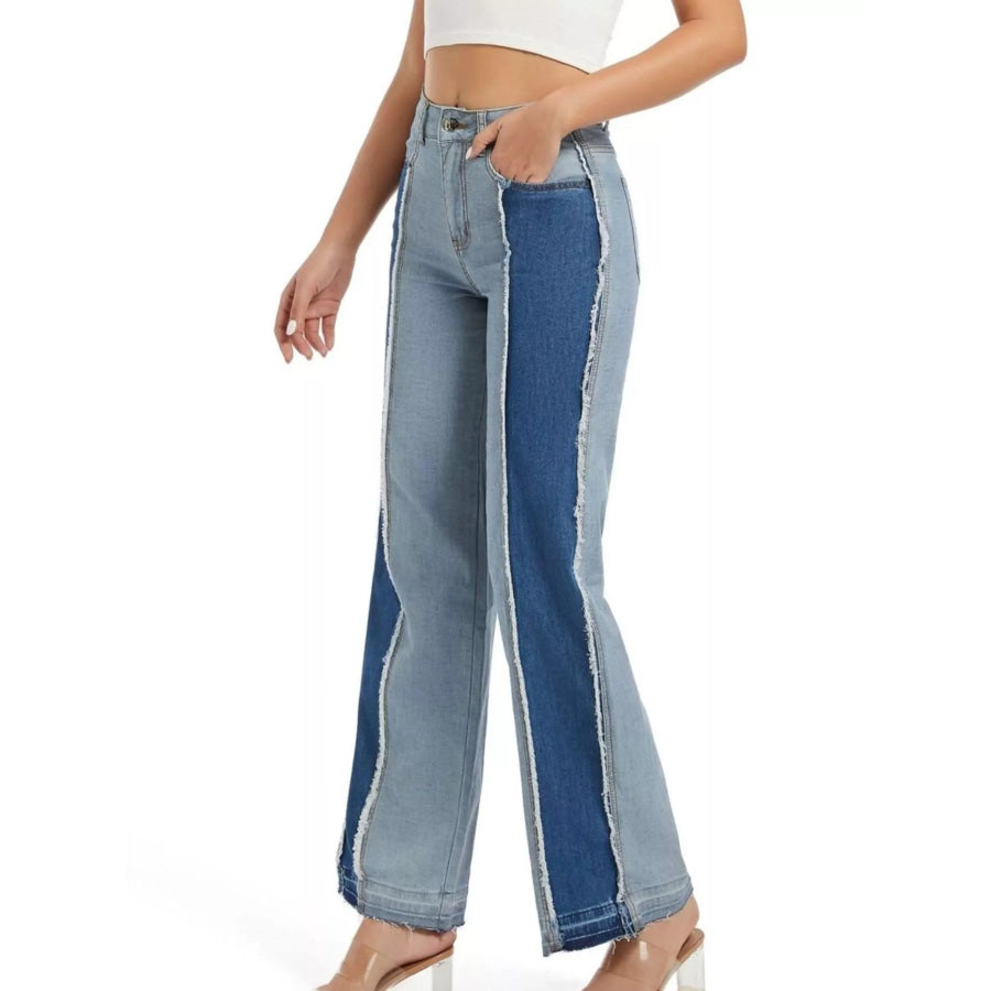 High-Waisted Two Tone Jeans Apparel and Accessories