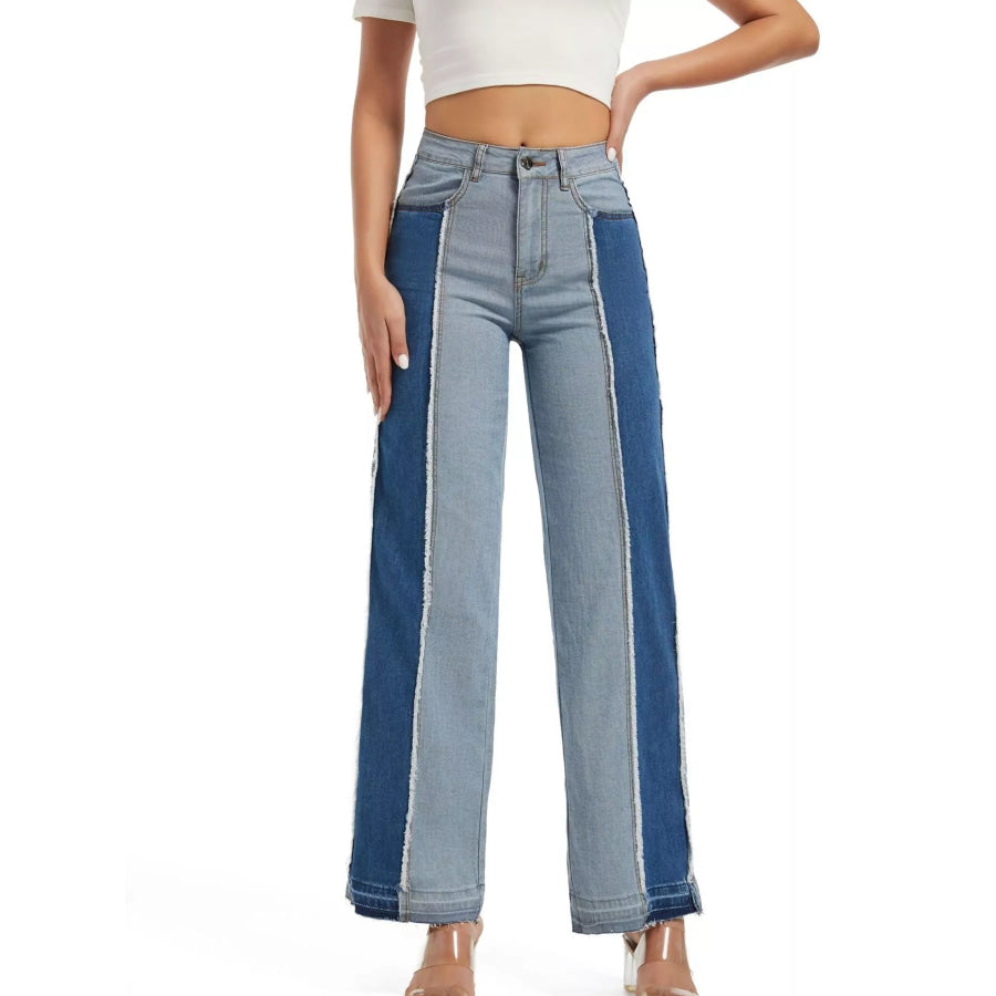 High-Waisted Two Tone Jeans Apparel and Accessories