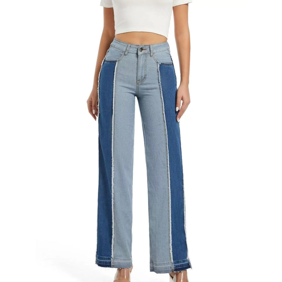 High-Waisted Two Tone Jeans Blue / S Apparel and Accessories