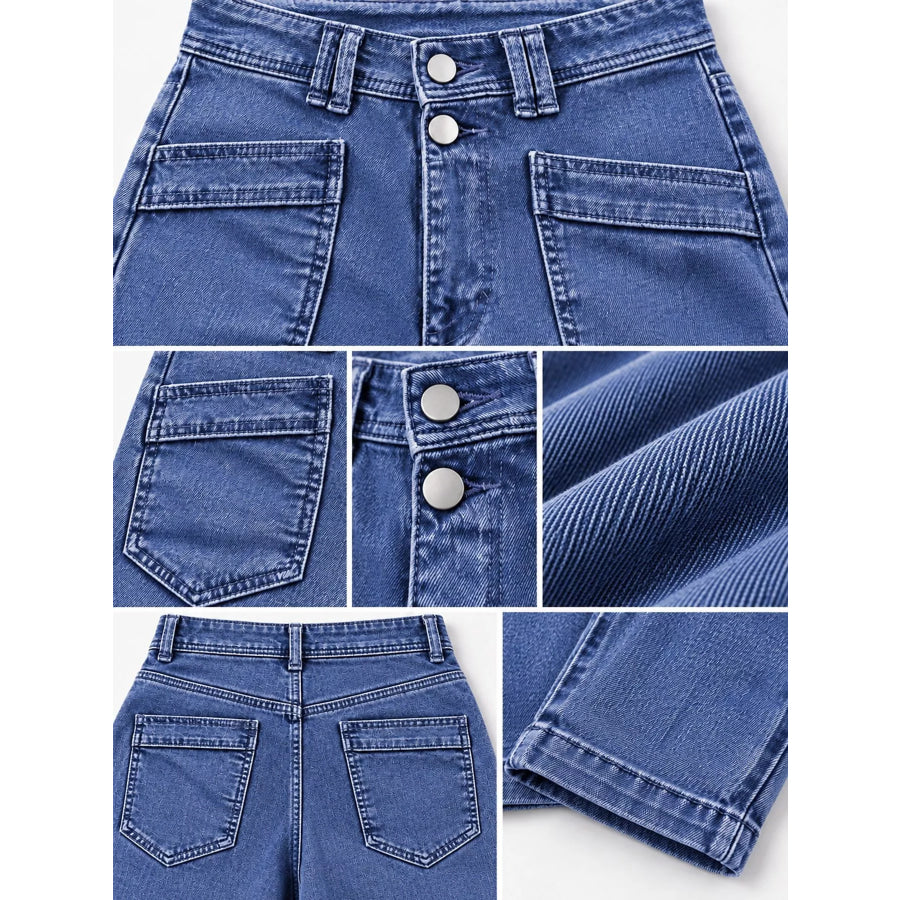 High-Waisted Utility Patch Pocket Jeans Apparel and Accessories