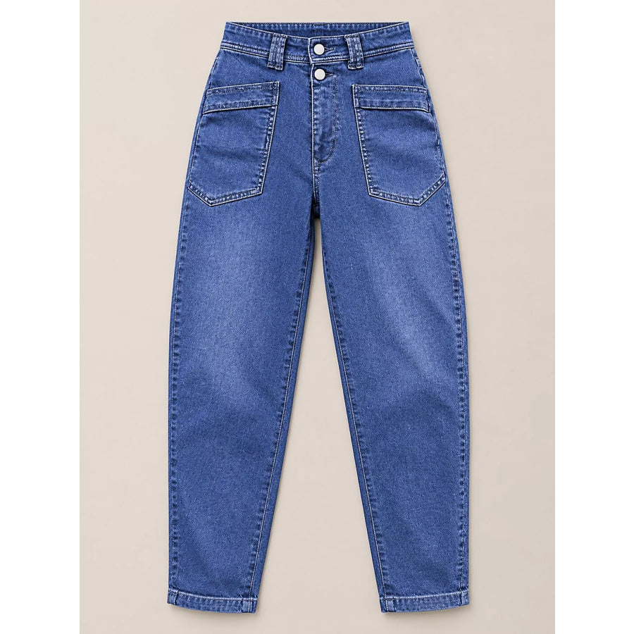 High-Waisted Utility Patch Pocket Jeans Apparel and Accessories